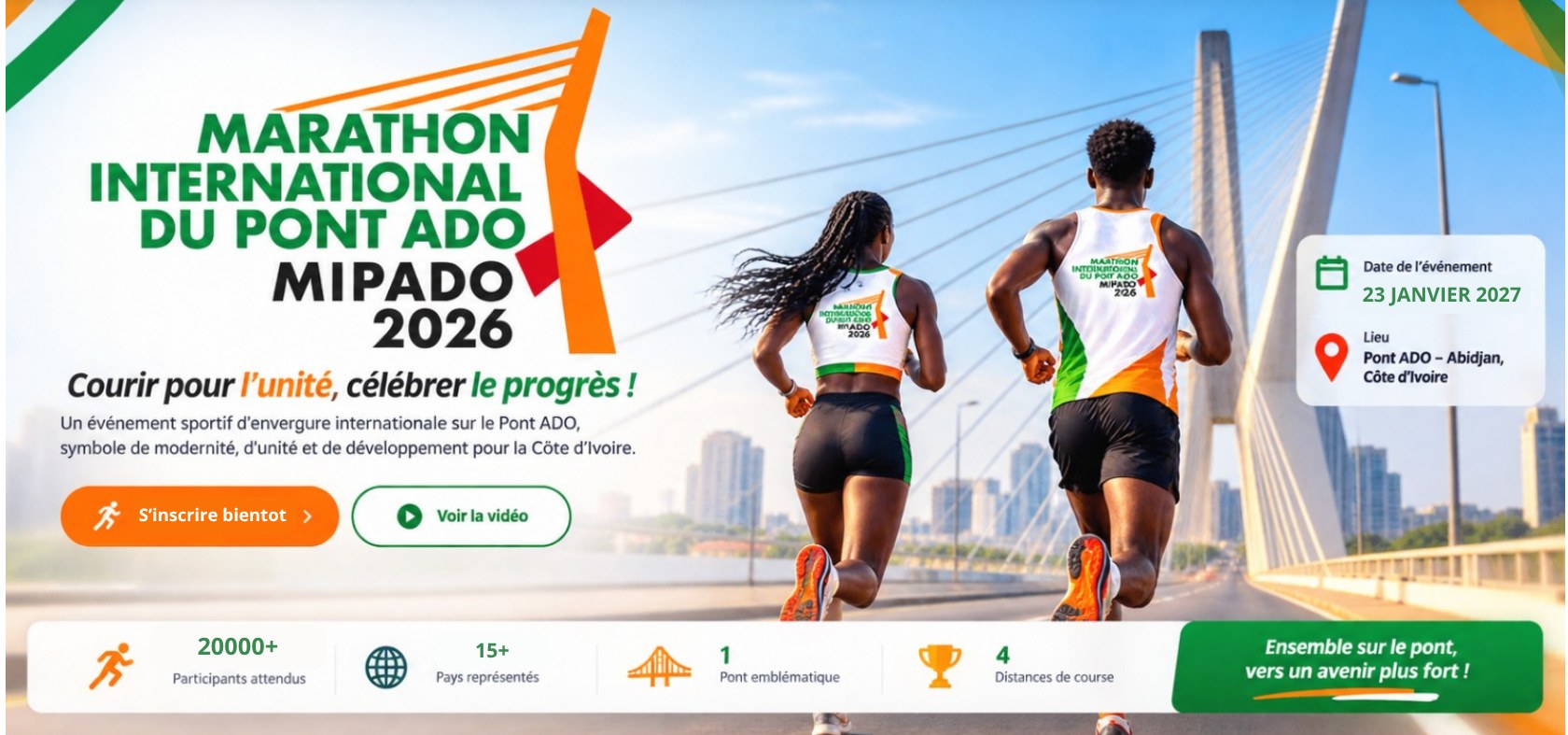 Marathon International du Pont ADO — MIPADO 2026, 23 février 2026, Pont ADO, Abidjan